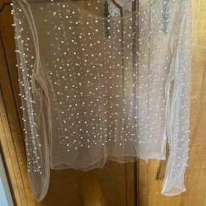 Elegant Sheer Pearl-Embellished Top